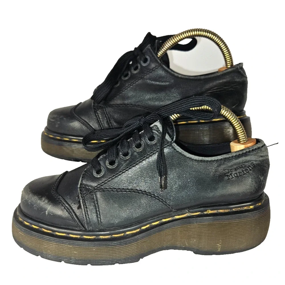Dr. Martens 8651 Made in England Black Leather Platform Oxfords Sz UK 5 US 7